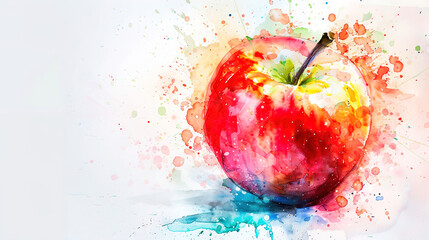 Wall Mural - watercolor_apple_on_white_background