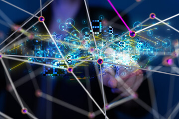neural network 3d illustration. big data and cybersecurity - 3d