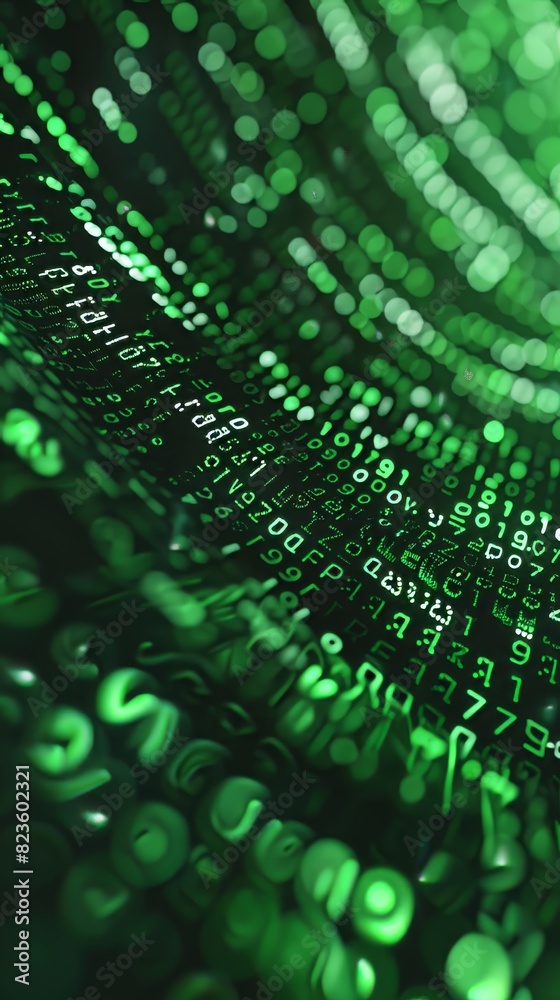 Digital background featuring green binary code with blurred speed lines ...