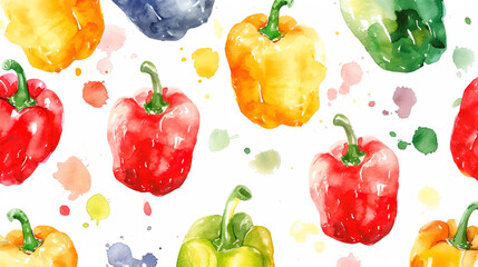 Wall Mural - watercolor_bell_peppers_the_white_background