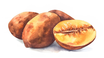 Wall Mural - watercolor_sweet_potato_the_white_background