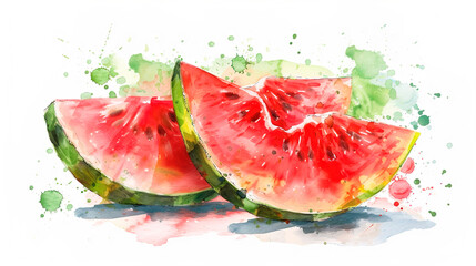 Wall Mural - watercolor_watermellon_on_the_white_background