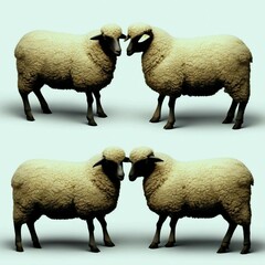 two sheep with black heads stand opposite each other, repeat, isolated