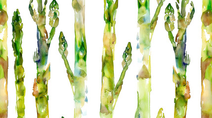 Wall Mural - watercolor_asparagus_the_white_background