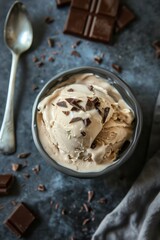 Wall Mural - Ice cream with chocolate chips top view