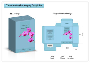 Wall Mural - Box Design templates, Box packaging die cut template design. 3d mock-up frames, for packaging, and design of Fragrance Box products. for perfume Isolated on a colorful background. vector illustration