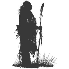 Wall Mural - Silhouette native american elderly man black color only
