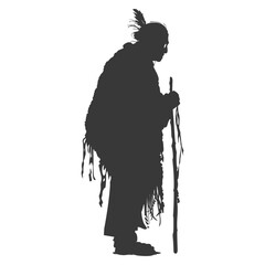 Poster - silhouette native american elderly woman black color only