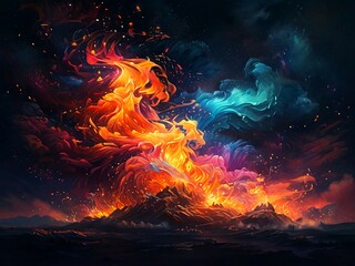 Wall Mural - Abstract auroras burst forth like cosmic fireworks, painting the night sky with mesmerizing hues