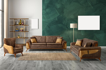 Wall Mural - 3D rendering modern living room .modern furniture set.