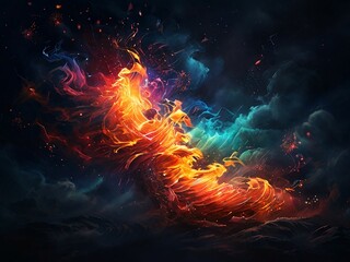 Wall Mural - Abstract auroras burst forth like cosmic fireworks, painting the night sky with mesmerizing hues