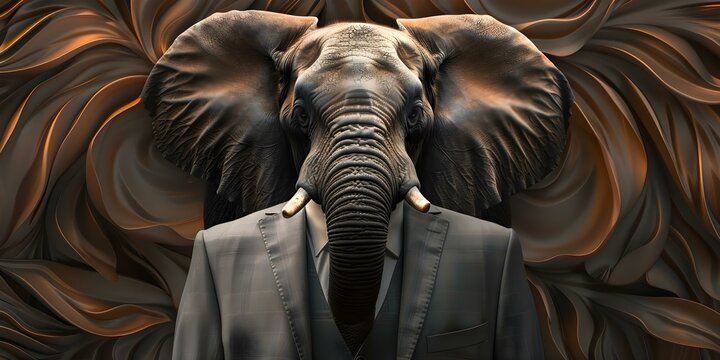 Elephant in a suit preparing to be king comical and whimsical. Concept Comical, Whimsical, Elephant, King, Suit