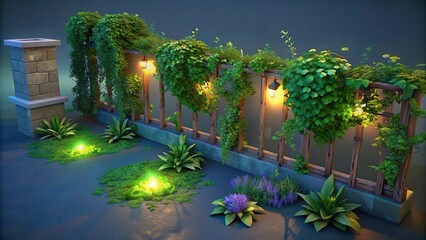 Wall Mural - Set of River wattle plant, Ivy and vine for decorate wall and fence with isolated on background. 3d rendering , clip art and cut out