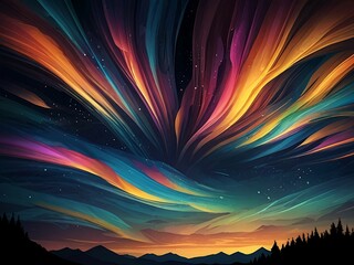 Wall Mural - Abstract auroras burst forth like cosmic fireworks, painting the night sky with mesmerizing hues