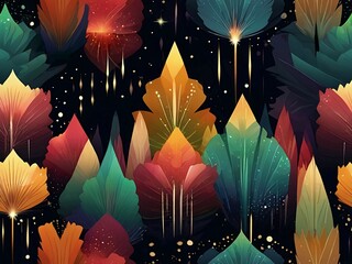 Wall Mural - Abstract auroras burst forth like cosmic fireworks, painting the night sky with mesmerizing hues