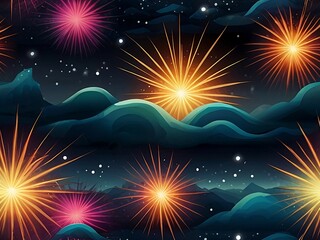 Wall Mural - Abstract auroras burst forth like cosmic fireworks, painting the night sky with mesmerizing hues