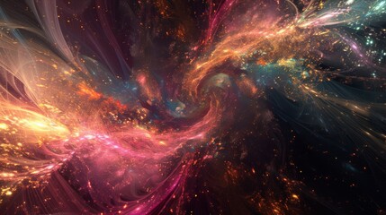 Fototapete - Vibrant abstract cosmic swirl of glowing colors and light in a dynamic, fluid arrangement, ideal for backgrounds or conceptual art.
