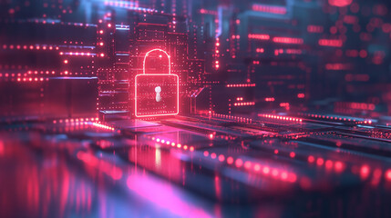 Cybersecurity concept with a digital lock.