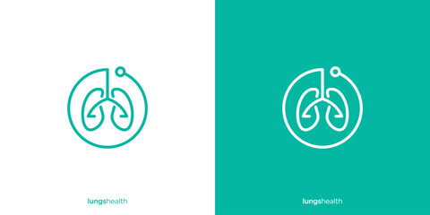 Creative Stethoscope and Lungs Logo. Lungs Healthcare with Line Art Outline Style. Lungs Care Logo Icon Symbol Vector Design Template