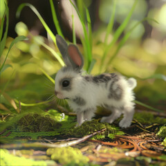 Wall Mural - Cute little bunny in the forest
