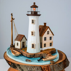 Wall Mural - Model of a house with a lighthouse on the coast
