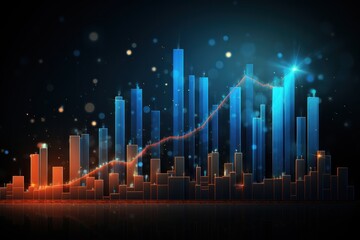 Stock market and trading, digital graph. Stock exchange trading investment graph increase statistic. Digital financial business market charts rising arrow growing up economy background.