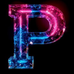 Wall Mural - Letter P neon sign on dark background