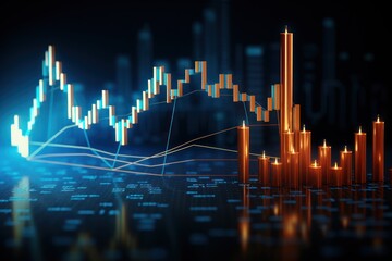 Stock market and trading, digital graph. Stock exchange trading investment graph increase statistic. Digital financial business market charts rising arrow growing up economy background.