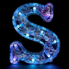 Wall Mural - Letter S neon sign on dark background