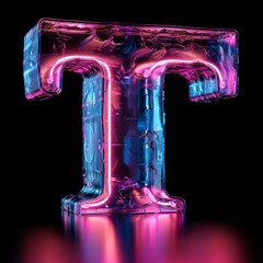 Wall Mural - Letter T neon sign on dark background