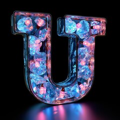 Wall Mural - Letter U neon sign on dark background