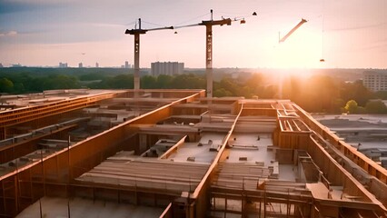 Poster - Building Under Construction at Sunset Generative AI