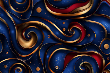 Wall Mural - A blue and red swirl pattern with gold accents