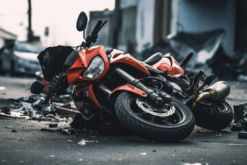 Wall Mural - AI generated image of broken motorcycle after an accident
