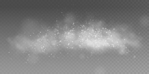 Wall Mural - Fantastic smoke background. Magic smoke with glitter and small particles of twinkling stars, fog with glowing particles, gray vapor with stardust. Vector illustration.	