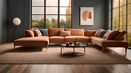 Poster - Spacious Living Room With Abundant Furniture and Large Window Generative AI