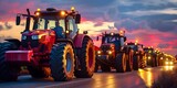 Fototapeta  - Farmers protesting tax increases and legal changes with tractors causing gridlock. Concept Farmer Protests, Tax Increases, Legal Changes, Tractor Gridlock, Political Demonstrations
