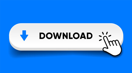 Poster - 3D download button icon. Upload icon. Down arrow bottom side symbol. Click here button. Save cloud icon push button for UI UX, website, mobile application.