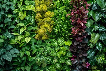 Wall Mural - Tropical green plants on a living wall backdrop. Generative Ai