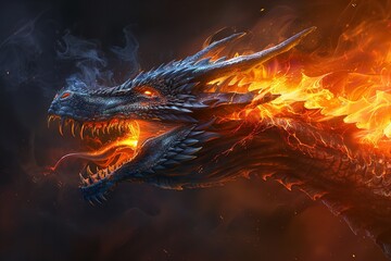 A transparent background with a single dragon breathing fire. Generative Ai
