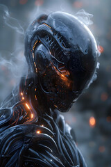 Poster - Fearsome Cyborg Snake Combatant Shrouded in Iridescent Smoke and Cinematic Atmosphere