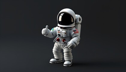 Wall Mural - A 3D cartoon astronaut in a space suit, giving a thumbs up while floating weightlessly