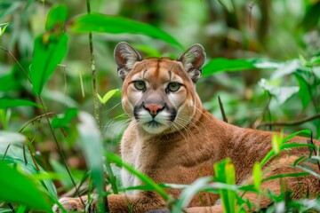 Brazilian mountain lion. Rainforest scene