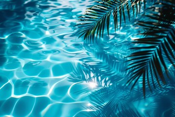 Wall Mural - Swimming pool with tropical background during summer. Generative Ai