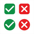 © ikonisto - Green check mark, red cross mark icon set vector Isolated on white background, tick symbols, checklist signs, Approval flat vector