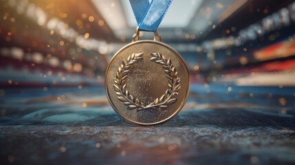 Wall Mural - Athlete medal, sports award with ribbon, winner prize, 