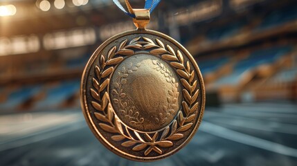 Wall Mural - Athlete medal, sports award with ribbon, winner prize, 