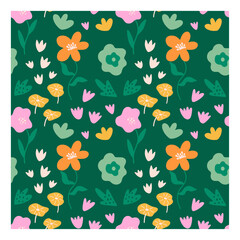 Wall Mural - summer floral seamless vector pattern with colorful abstract flowers and plants illustration in cart