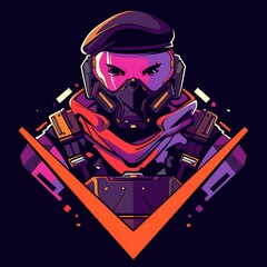 Vector logo style military soldier character mascot illustration for game concept, e-sport gamer t-shirt design on isolated background