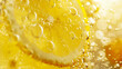 © AndreyFrol - Close-up of lemonade bubbles in a glass with floating lemon. A bright colorful background conveys the freshness of a thirst-quenching drink.
